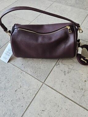 NWT Lilium Firenze Italian Leather Convertible Barrel Bag — Deep Burgundy​ Plum
